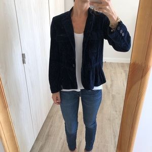 Burberry navy blue velvet blazer.